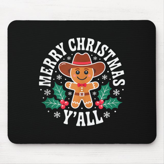 Alfombrilla De Ratón Merry Christmas Yall Gingerbread Cowboy Howdy West (Frente)