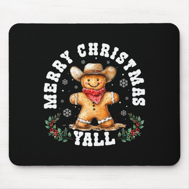 Alfombrilla De Ratón Merry Christmas Yall Gingerbread Cowboy Western Xm (Frente)