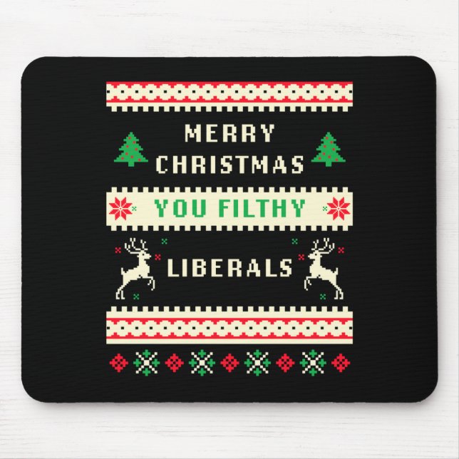 Alfombrilla De Ratón Merry Christmas You Filthy Liberals – Funny Retro  (Frente)