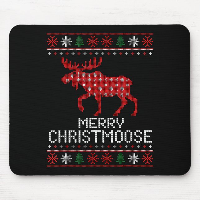 Alfombrilla De Ratón Merry Christmoose Funny Christmas Moose Sweater An (Frente)