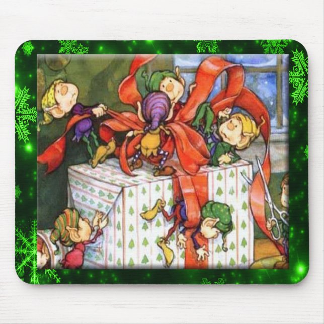Alfombrilla De Ratón Merry Elves Wrapping Presente Mousepad (Frente)