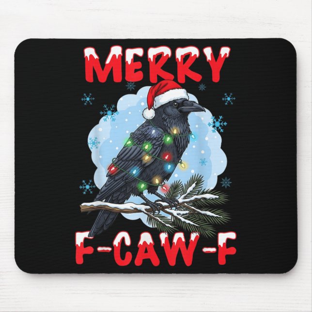Alfombrilla De Ratón Merry F-caw-f Crow Christmas Snowflake Xmas Lights (Frente)