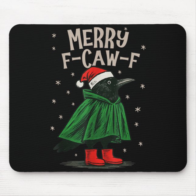 Alfombrilla De Ratón Merry F-caw-f Funny Christmas Black Crow Merry Xma (Frente)