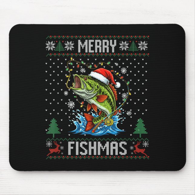 Alfombrilla De Ratón Merry Fishmas B Fish Fishing Christmas Ugly Sweate (Frente)