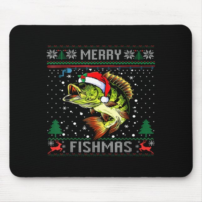 Alfombrilla De Ratón Merry Fishmas B Fish Fishing Christmas Ugly Sweate (Frente)