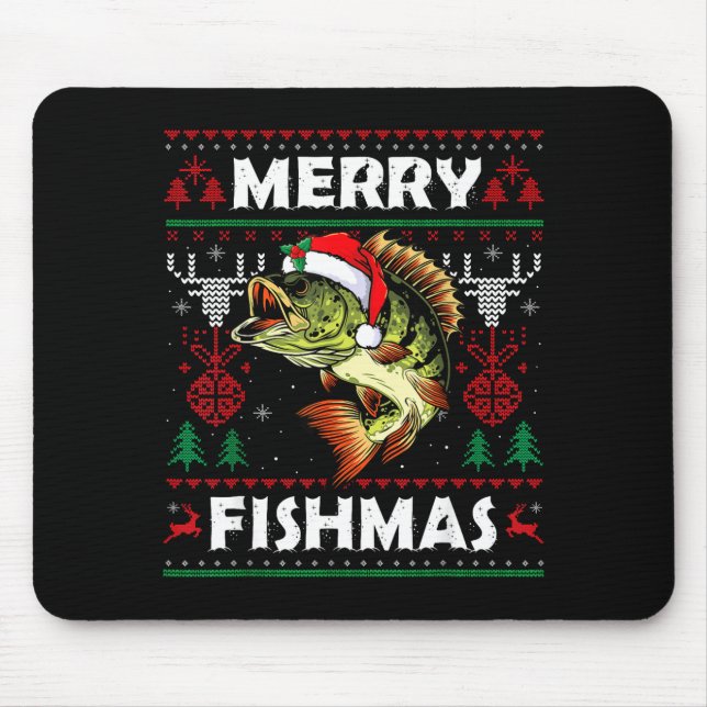 Alfombrilla De Ratón Merry Fishmas B Fish Fishing Christmas Ugly Sweate (Frente)