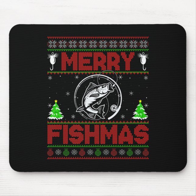 Alfombrilla De Ratón Merry Fishmas B Fish Fishing Ugly Christmas Sweate (Frente)