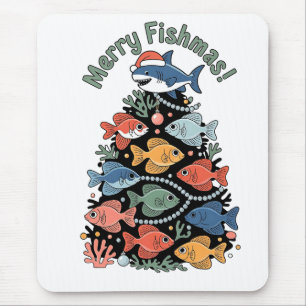 Alfombrilla De Ratón Merry Fishmas Christmas Tree Fish Funny Fishing