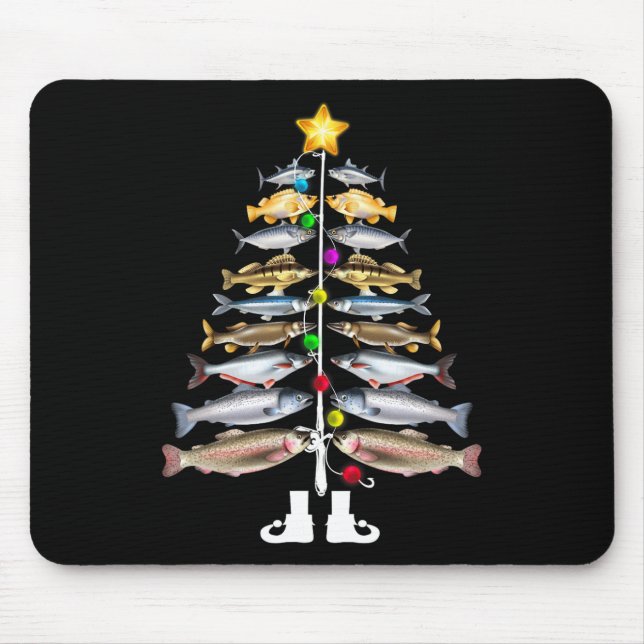 Alfombrilla De Ratón Merry Fishmas Christmas Tree Funny Fishing (Frente)