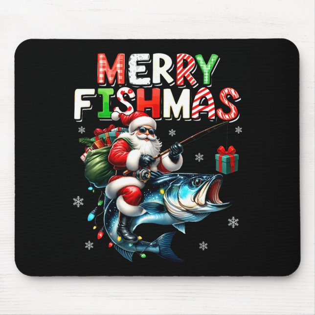 Alfombrilla De Ratón Merry Fishmas Santa Fishing Lovers Funny Fisherman (Frente)