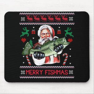 Alfombrilla De Ratón Merry Fishmas Santa Fishing Navidades feos suéter