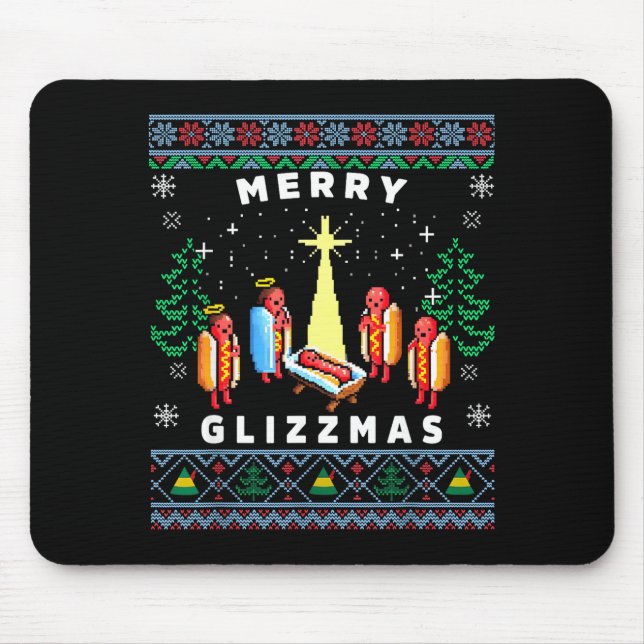 Alfombrilla De Ratón Merry Glizzmas Funny Ugly Christmas Sweater Glizzy (Frente)