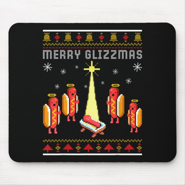 Alfombrilla De Ratón Merry Glizzmas Hot Dog Funny Ugly Christmas Sweate (Frente)