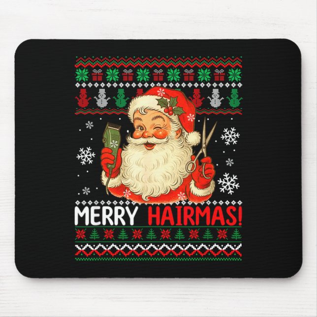 Alfombrilla De Ratón Merry Hairmas Christmas Sweater Santa Hairstylist  (Frente)