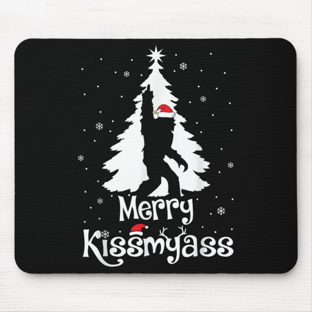 Alfombrilla De Ratón Merry Kissmy Funny Bigfoot Yeti Sasquatch Christma (Frente)