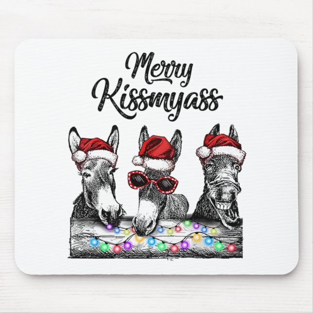 Alfombrilla De Ratón Merry Kissmyass Donkey Santa Hat String Luces (Frente)