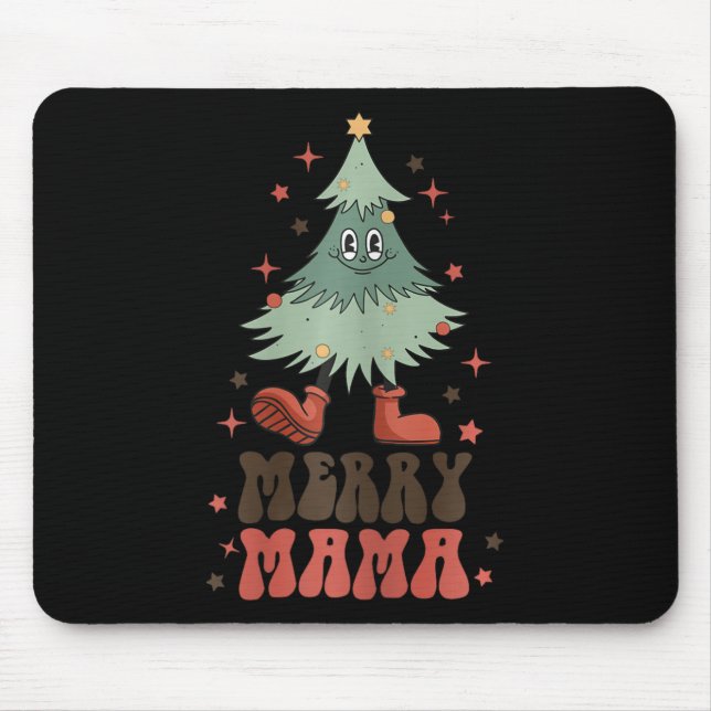 Alfombrilla De Ratón Merry Mama Retro Árbol de Navidad Face Groovy Matc (Frente)