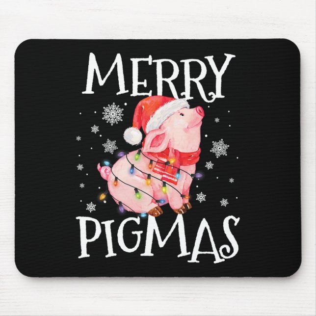 Alfombrilla De Ratón Merry Pigmas Navidades divertidos de cerdo alumbra (Frente)