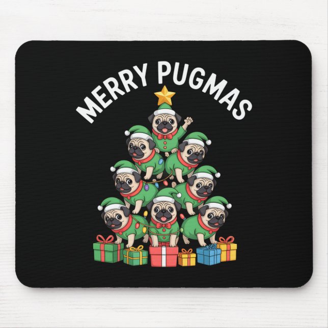 Alfombrilla De Ratón Merry Pugmas Funny Pug Christmas Tree Holiday Long (Frente)
