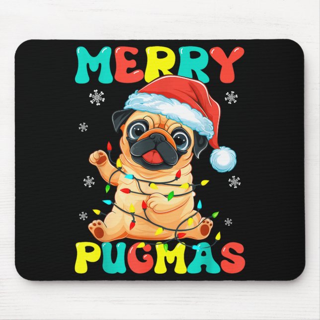 Alfombrilla De Ratón Merry Pugmas Pug Christmas Santa Pug Xmas Lights D (Frente)