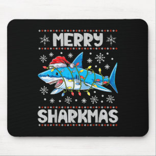 Alfombrilla De Ratón Merry Sharkmas Tiburón Navidades Santa Ugly Luces