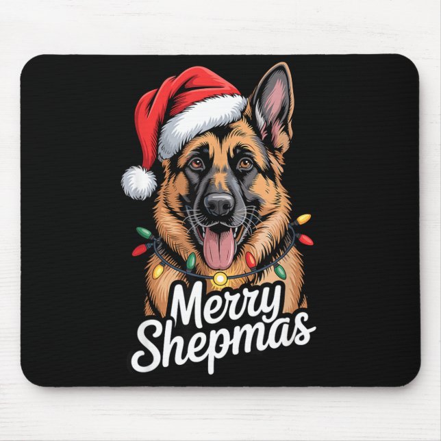 Alfombrilla De Ratón Merry Shepmas German Shepherd Christmas Lights Hum (Frente)