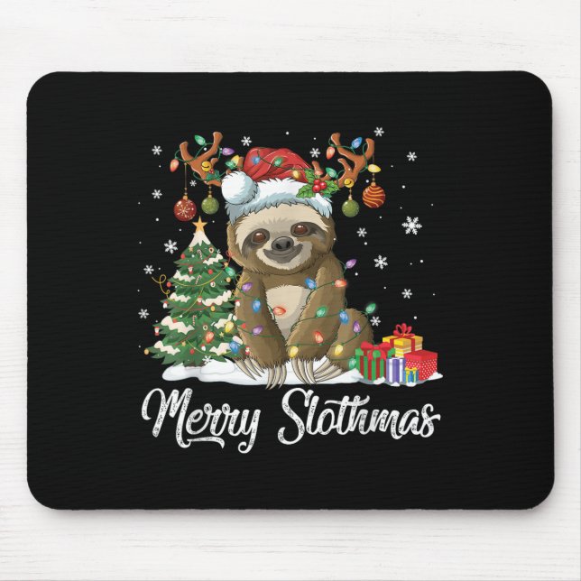 Alfombrilla De Ratón Merry Slothmas Funny Sloth Christmas Tree Lights X (Frente)