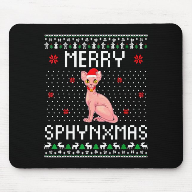 Alfombrilla De Ratón Merry Sphynxmas Sphynx Cat Lover Christmas Ugly Me (Frente)