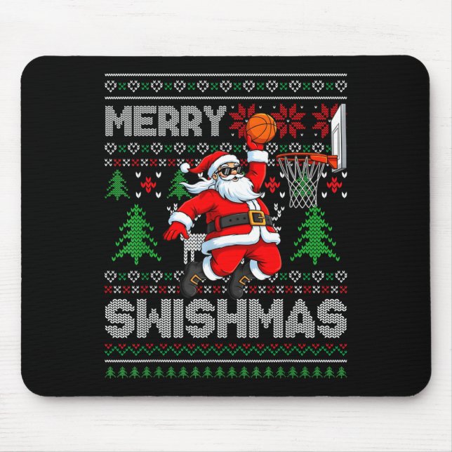 Alfombrilla De Ratón Merry Swishmas Basketball Ugly Christmas Santa Men (Frente)