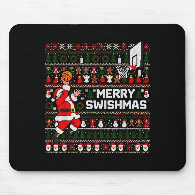 Alfombrilla De Ratón Merry Swishmas Santa Basketball Ugly Sweater Style (Frente)