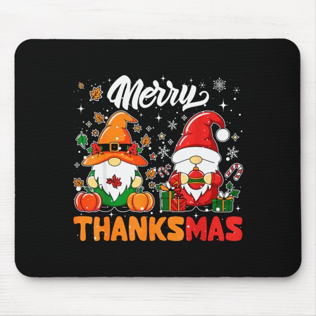 Alfombrilla De Ratón Merry Thanksmas Funny Fall Thanksgiving Santa Gnom (Frente)