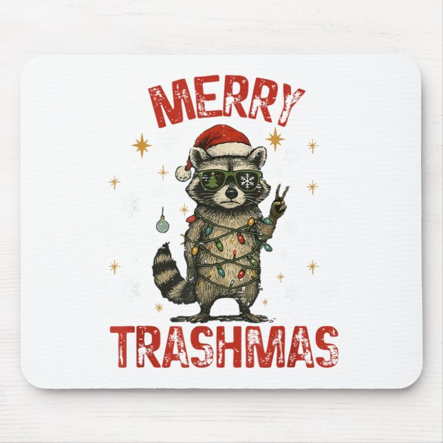 Alfombrilla De Ratón Merry Trashmas Raccoon Christmas Lights Funny Xmas (Frente)