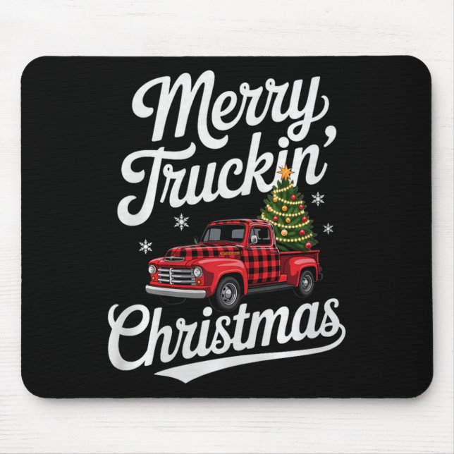Alfombrilla De Ratón Merry Truckin' Christmas Buffalo Plaid Clic Ck Up  (Frente)