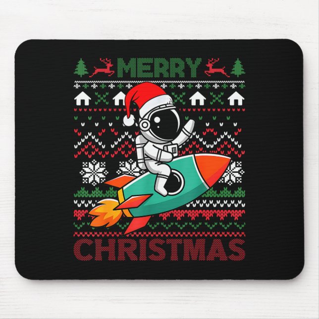 Alfombrilla De Ratón Merry Ugly Christmas Santa Hat Astronaut Riding Ro (Frente)