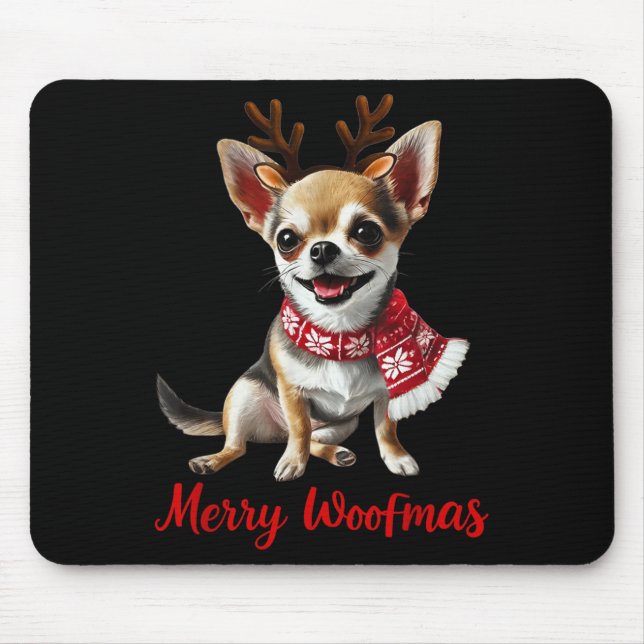 Alfombrilla De Ratón Merry Woofmas Chihuahua Dog Meme In Reindeer Antle (Frente)
