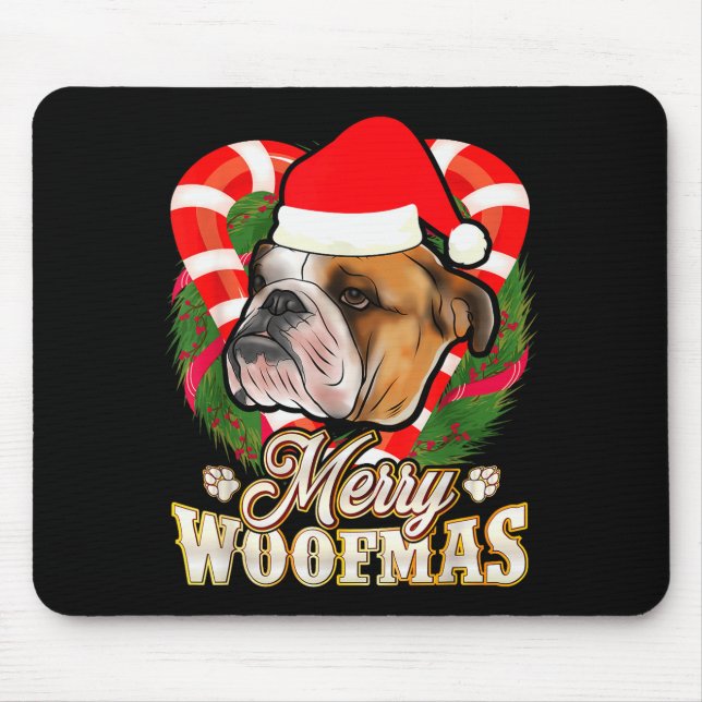 Alfombrilla De Ratón Merry Woofmas English Bulldog With Santa Claus Hat (Frente)