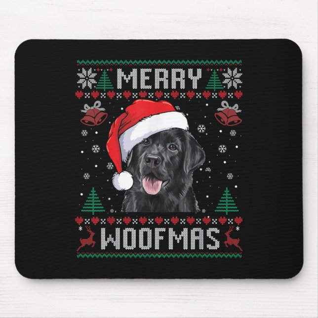Alfombrilla De Ratón Merry Woofmas Ugly Sweater Black Lab Labrador Chri (Frente)