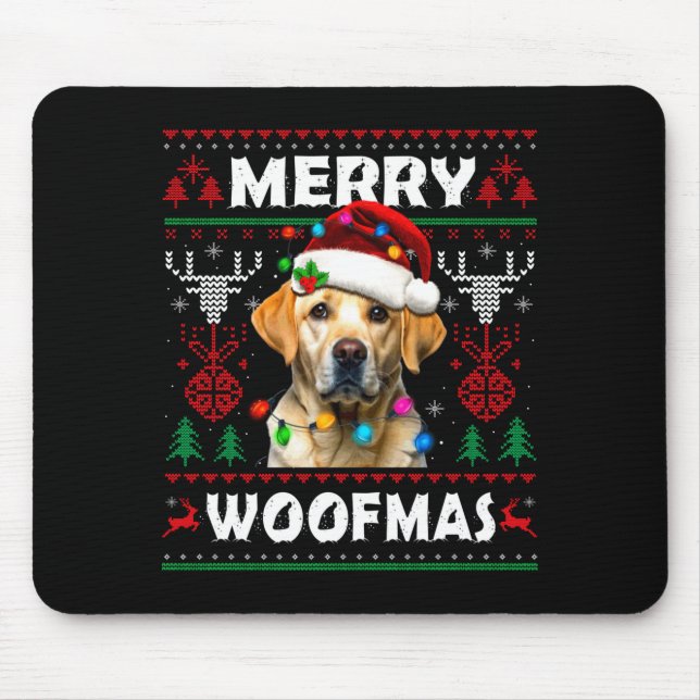 Alfombrilla De Ratón Merry Woofmas Yellow Labrador Christmas Ugly Sweat (Frente)