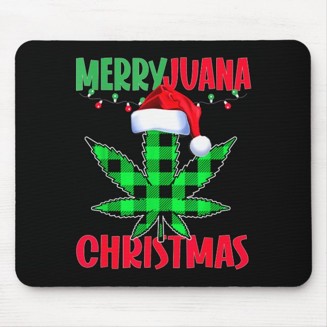 Alfombrilla De Ratón Merryjuana Weed Leaf Funny Christmas Pajama X-mas  (Frente)