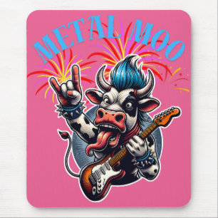 Alfombrilla De Ratón    Metal Moo-d – Rockin' Cow with a Guitar