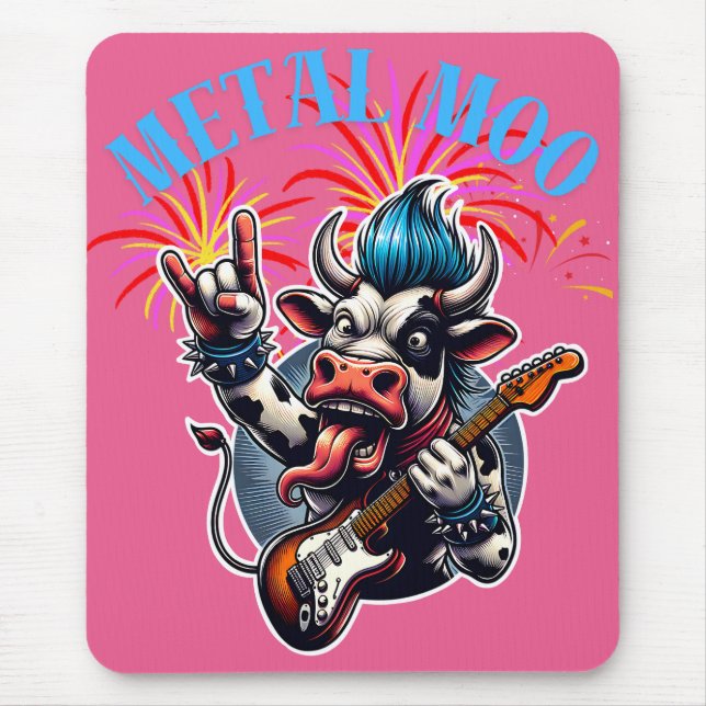 Alfombrilla De Ratón    Metal Moo-d – Rockin' Cow with a Guitar (Frente)
