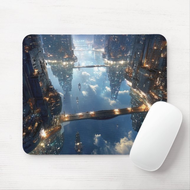 Alfombrilla De Ratón Metrópolis flotante en el cielo (Con ratón)