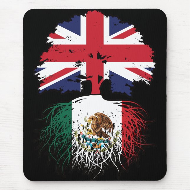 Alfombrilla De Ratón México Bandera de raíces de árboles británicos mex (Frente)