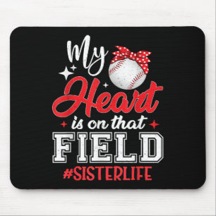 Alfombrilla De Ratón Mi Corazón Está En Esa Hermana Del Béisbol.
