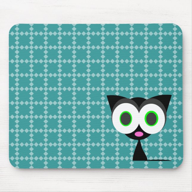 Alfombrilla De Ratón Mi gato negro afortunado Mousepad modelado azul (Frente)