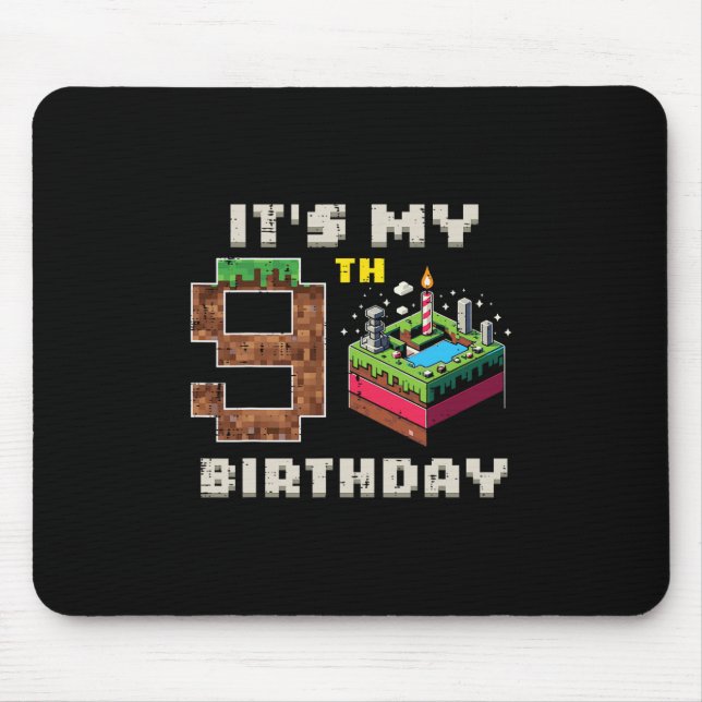 Alfombrilla De Ratón Mi juego de píxeles de cumpleaños número 9 con tar (Frente)