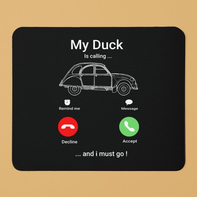 Alfombrilla De Ratón Mi Pato Está Llamando | Gracioso Smartphone Oldtim (2CV Mousepad in Black with a Red Green and White Smartphone Illustration)