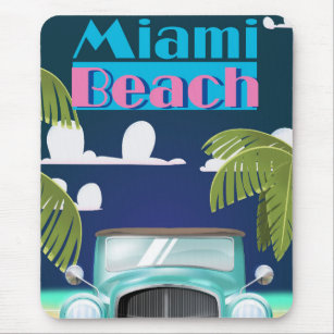 Alfombrilla De Ratón Miami Beach, Florida, poster de viajes vintage de 