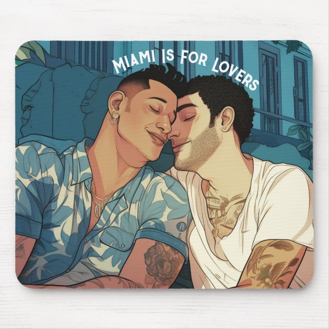 Alfombrilla De Ratón Miami Centro Hombres Gays Ahogándose Ilustracion (Frente)