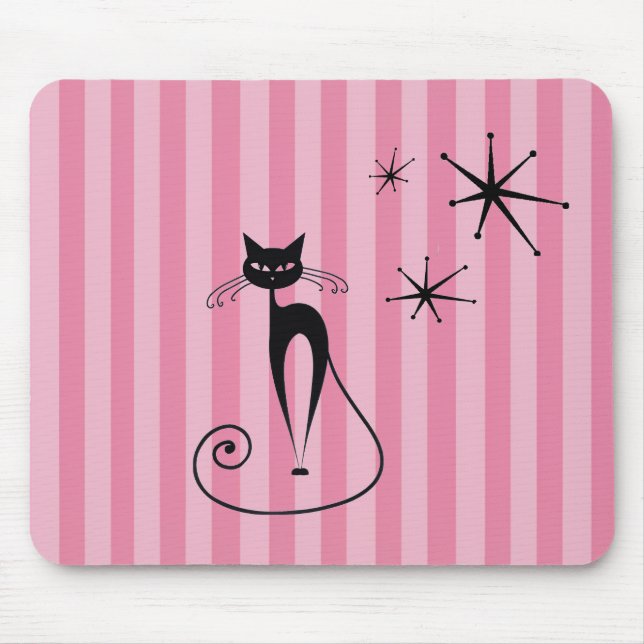 Alfombrilla De Ratón Mid-Century Atomic Black Cat Mousepad  (Frente)